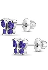 itsy-bitsy silver butterfly purple cubic zirconia birthstone baby earrings